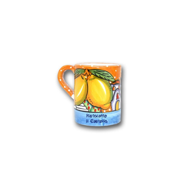 Bicchiere in terracotta con grafica vietrese e scritta personalizzata. A partire da € 3,25