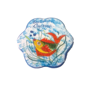 Poggiapentole fiore in terracotta cm. 11/17 con decoro vietrese e scritta personalizzata. A partire da € 3,00