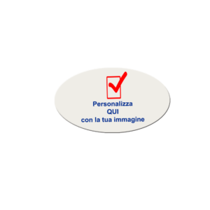 Magnete in resina a forma ovale e grafica personalizzata. A partire da € 0,75