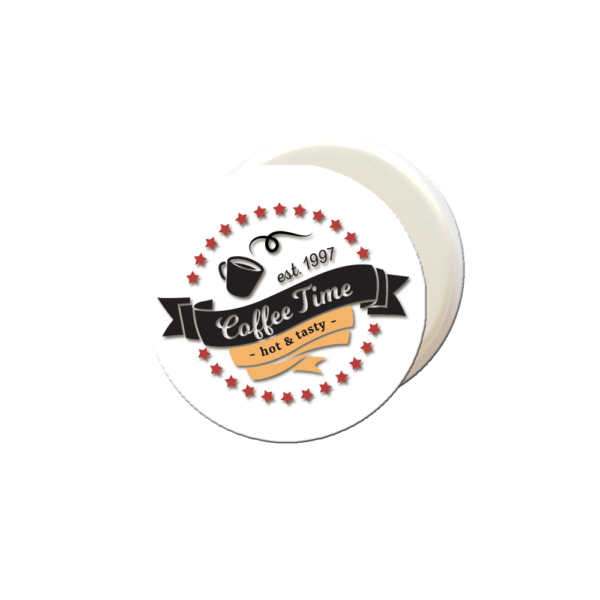 Magnete in resina a forma tonda e grafica personalizzata. A partire da € 0,75