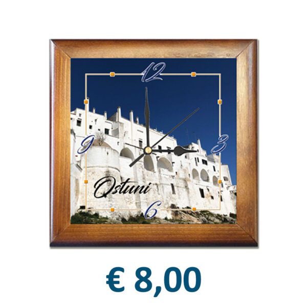 Orologio con Mattonella in Ceramica e cornice in Legno cm. 10x10 con stampa personalizzata € 8,00/cad.