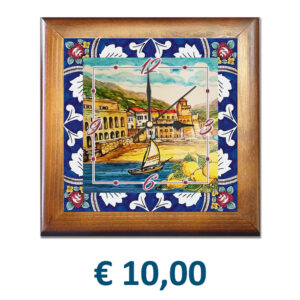 Orologio con Mattonella in Ceramica e cornice in Legno cm. 15x15 con stampa personalizzata € 10,00/cad.