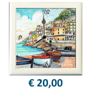Orologio con Mattonella in Terracotta e cornice in Legno cm. 30x30 con stampa personalizzata € 20,00/cad.
